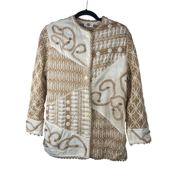 Sandy Starkman Jackets & Blazers - Vintage Sandy Starkman Embroidered Jute Button Up Woven Jacket Women Size S